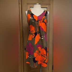 Boden Orange and Purple Floral Midi Dress